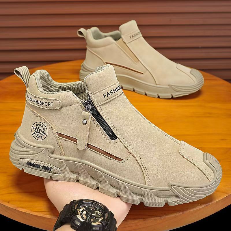 2025autumnew arrival side zipper china trendyworkwear shoesmenthick soleabrasion resistant slip-on casualboots