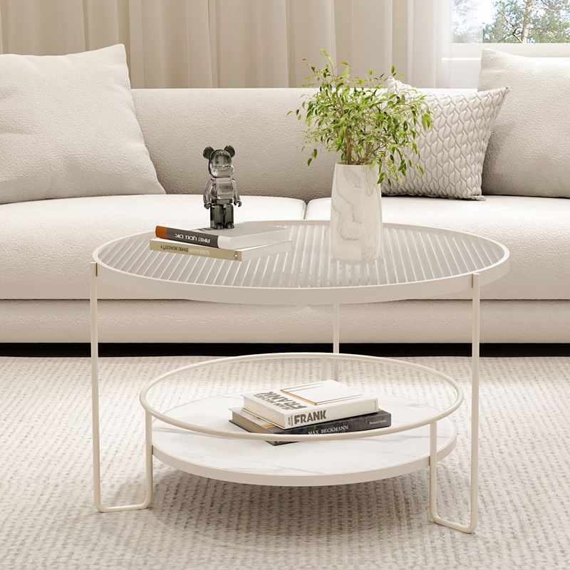 Minimalist mini home table - trendy modern light luxury style - tempered glass round coffee table for small apartments and living rooms