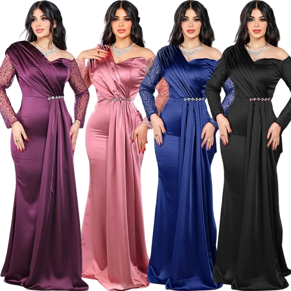 new european and american style plus size african women's bridesmaid dress  train evening gown