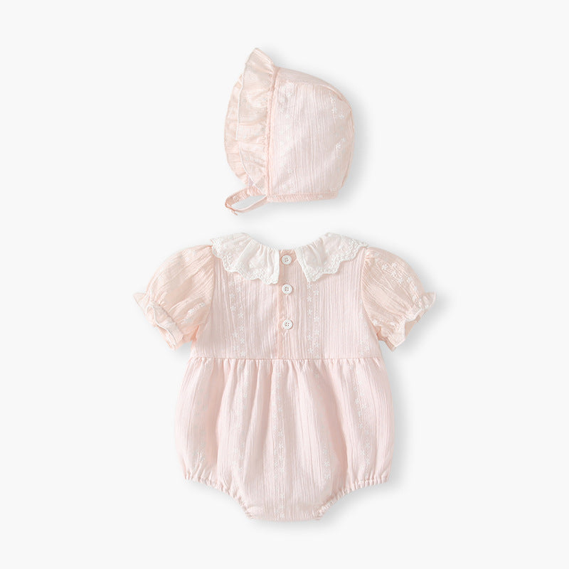 Forest style baby clothes summer thin newborn baby girl bag butt clothes summer lapel princess small monthly age khaki