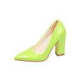 Plus size patent leather party pumps 2026 korean style all-season candy color pointed toe low-cut chunky heel women's single shoes