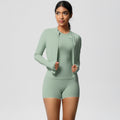 European and american nude feel cardigan jacket, crew neck short sleeve t-shirt, casual yoga set, running sports fitness three-piece outfit
