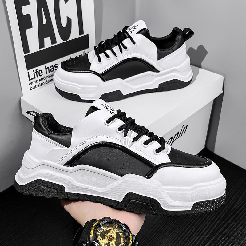 2025 spring men's new breathable white sneakers, trendy versatile chunky sole athletic casual skate shoes, dad shoes