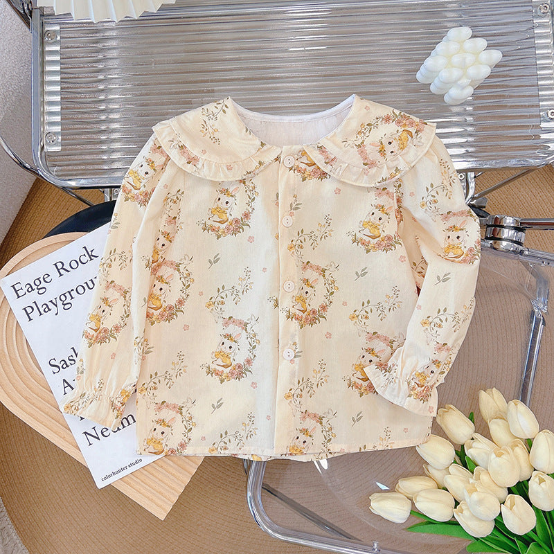 spring/autumn new arrival: pure cotton shirt blouse for girls - peter pan collar, long sleeve, versatile layering top, mori girl style