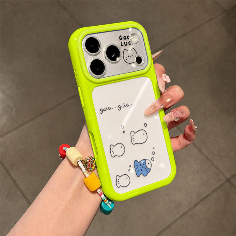 Cartoon simple fish large window phone case for iphone 18, apple 17 pro max, kitten protective cover 16