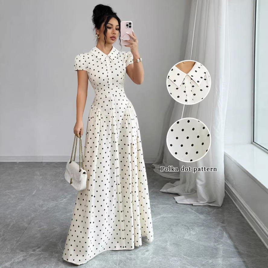 Polka dot short-sleeve dress - women's new summer collection: french retro, age-defying, slimming, and elegant maxi dress