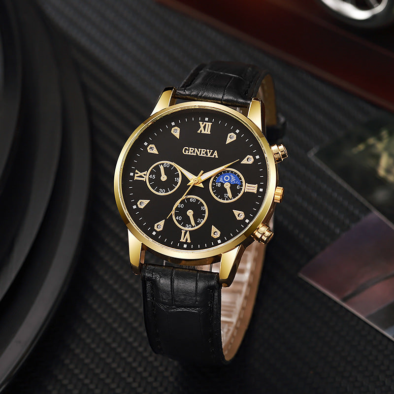 2023 new geneva men's business watch casual leather strap quartz sports watch men's watch wholesale