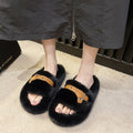 Fuzzy slippers women's premium outdoor wear 2024 new autumn/winter cotton slippers indoor home one-strap slides fluffy