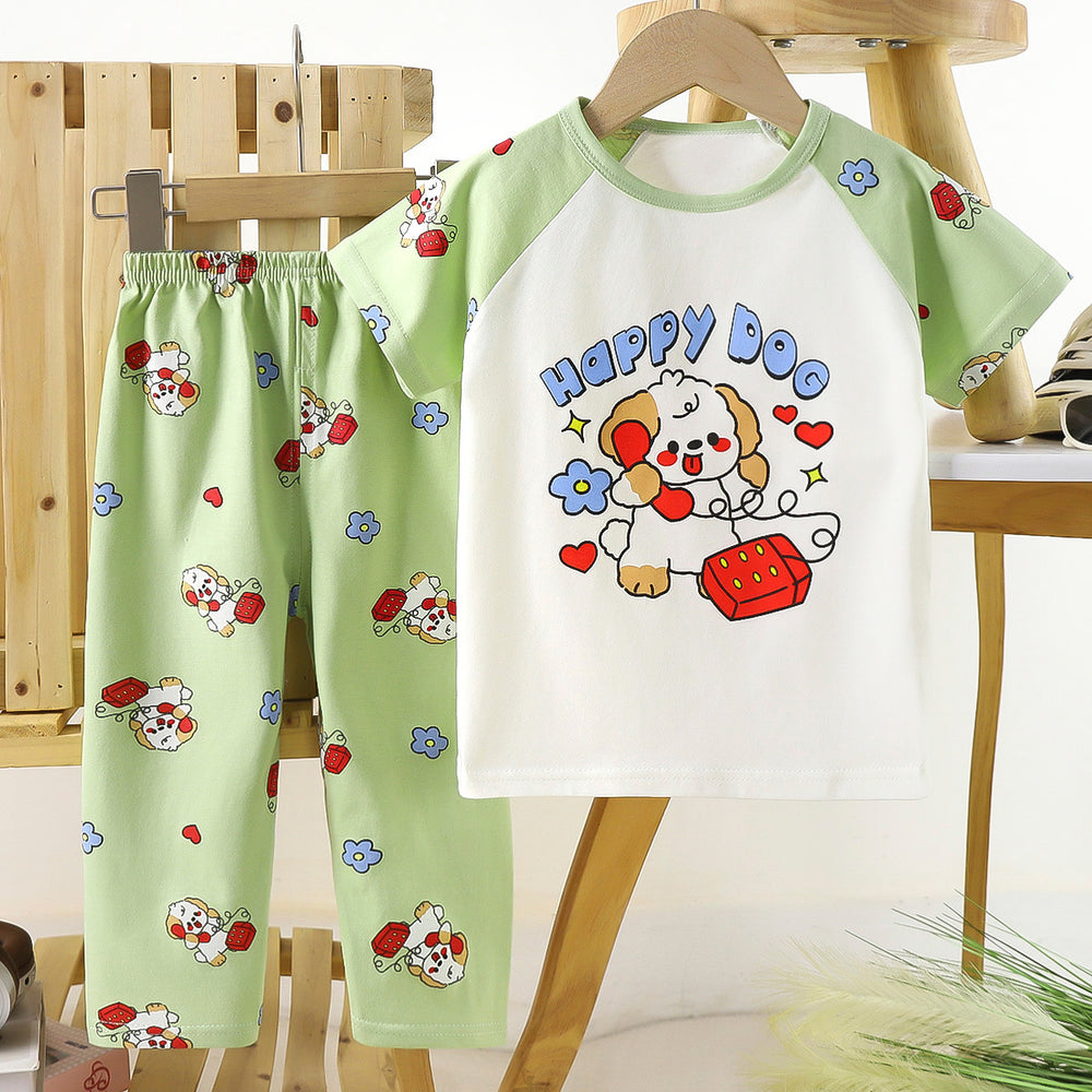 Kids' short-sleeve cotton set: summer t-shirt & pajamas for boys & girls - perfect for home wear and sleepwear