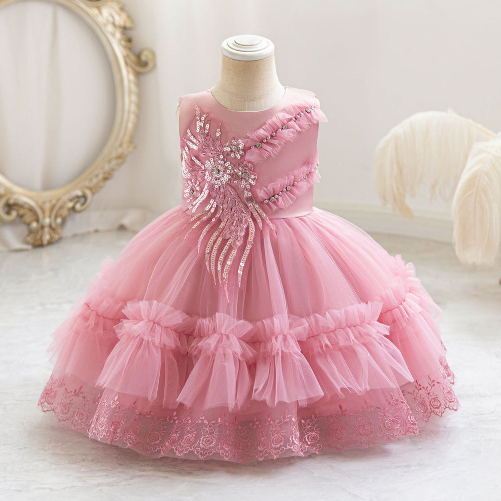 Ready-to-ship new children's formal dress - tulle cake sequin princess dress for baby girls' first birthday - girl dress