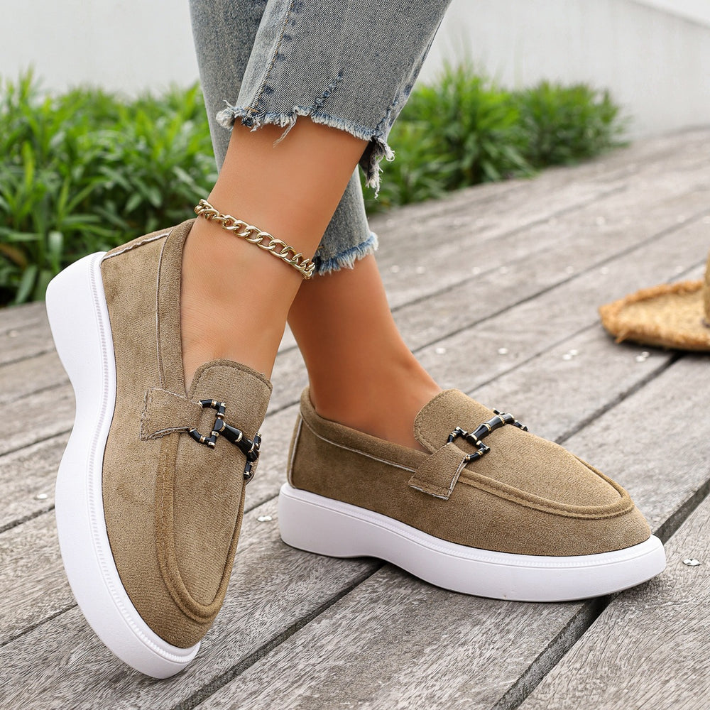 Women's loafers for export: new spring/summer  collection - british style slip-on flats with metal buckle, plus size moccasins