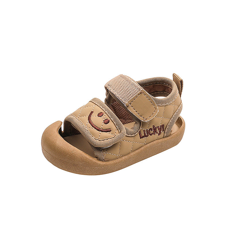 Summer closed-toe prewalker sandals for babies 0-2 years old - smiley face design, anti-kick, infant shoes for boys and girls