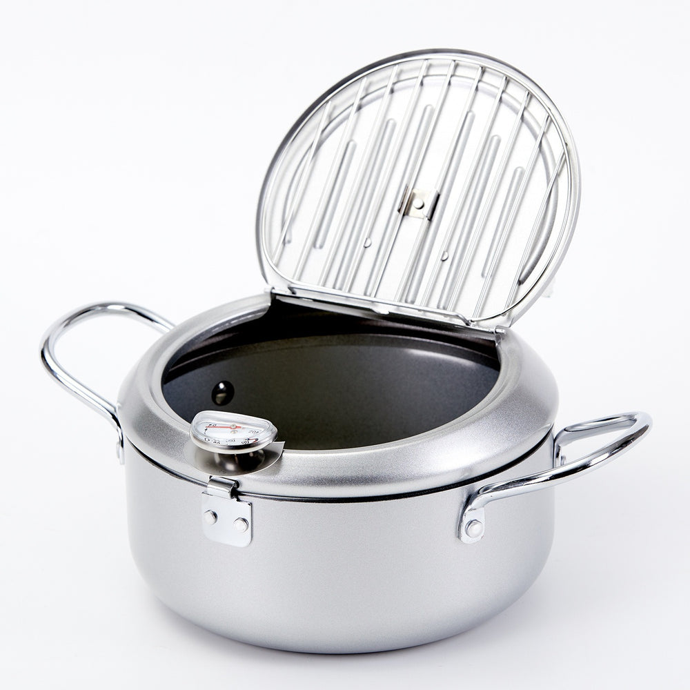 Korean style deep fryer - home use mini fryer with adjustable temperature, gas/gasoline powered, fuel-saving, non-stick coating, and includes filter rack