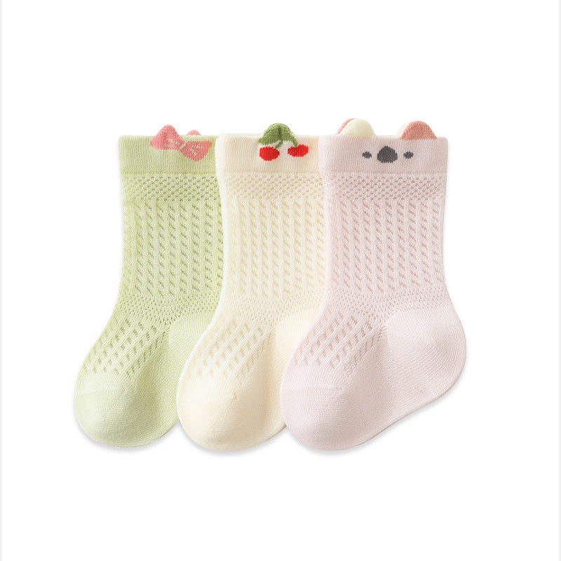 Babylon children's mid-calf socks - summer combed cotton mesh breathable baby socks - cartoon smiley face seamless socks, class a