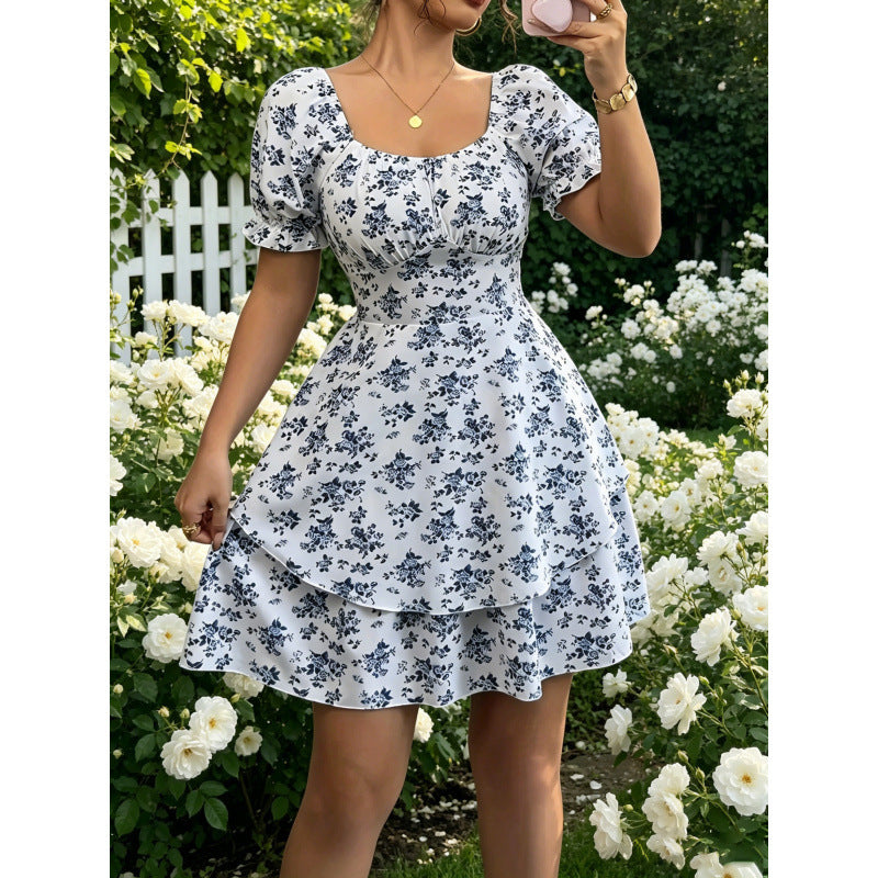 listing: new  original women's elegant floral print ruffle hem dress