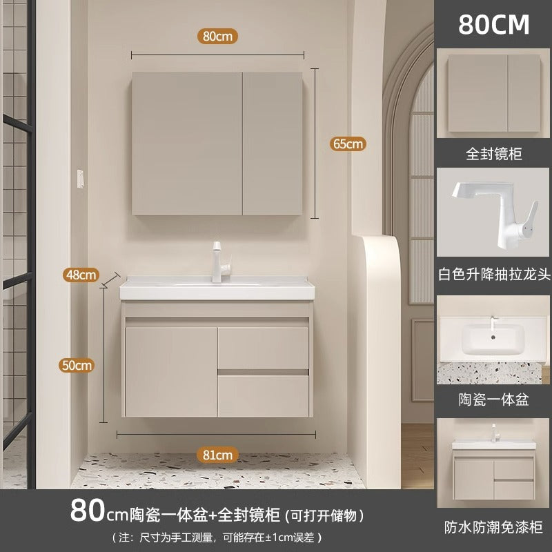 Ceramic all-in-one basin bathroom combination solid wood bathroom wash basin wash basin wash basin cream style
