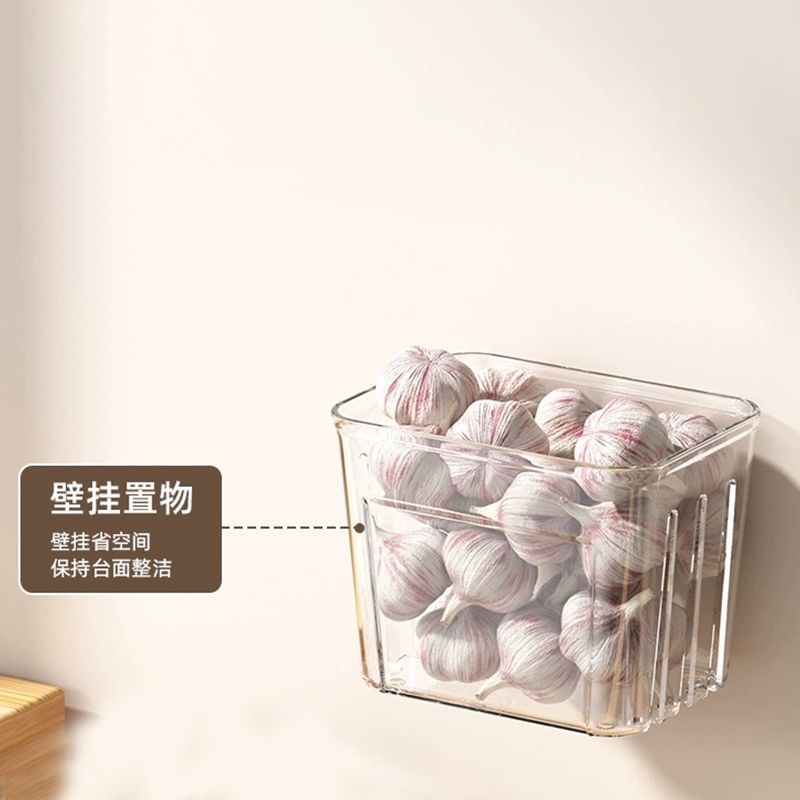 Kitchen onion, ginger and garlic storage basket, punch-free storage rack, wall-mounted oblique mouth thickened storage artifact, multi-functional hanging basket