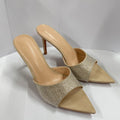 Summer women's stunning rhinestone stiletto heel mules - perfect with dresses, pointed-toe single strap high heels, sexy and comfortable for all-day wear