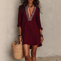 Independent station fashion cross-border women's clothing  summer new arrival v neck mid-sleeve vacation style eleganceelegantdress