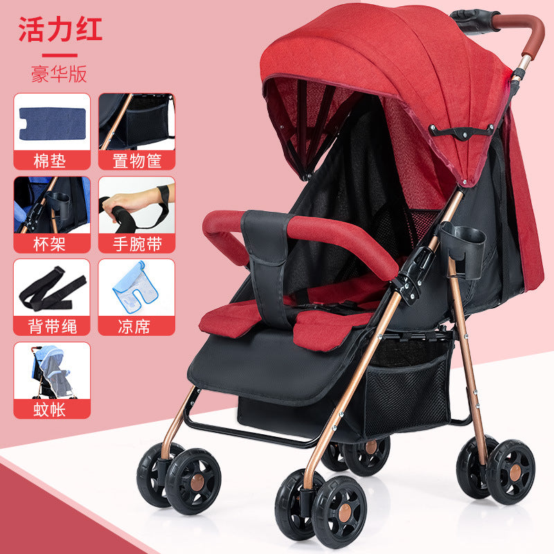 Baby stroller - lightweight, foldable, reclining, four-wheel pushchair for infants and toddlers - one-click folding - dropshipping available