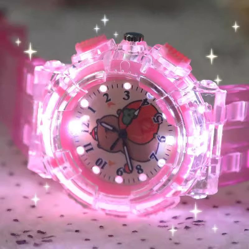 Cartoon kids' watch cute capybara quartz watch transparent strap luminous wristwatch boy girl electronic watch gift