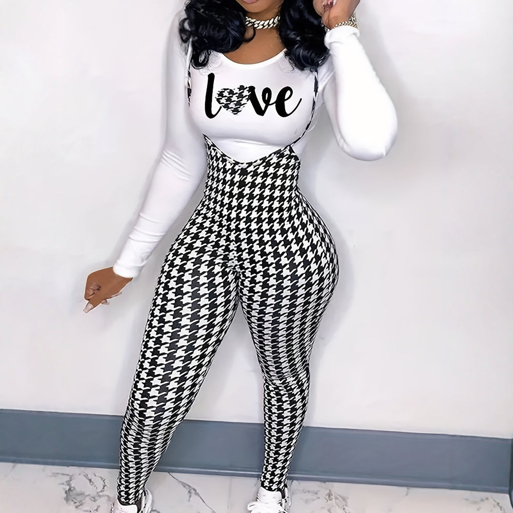 S390660 white casual houndstooth print set