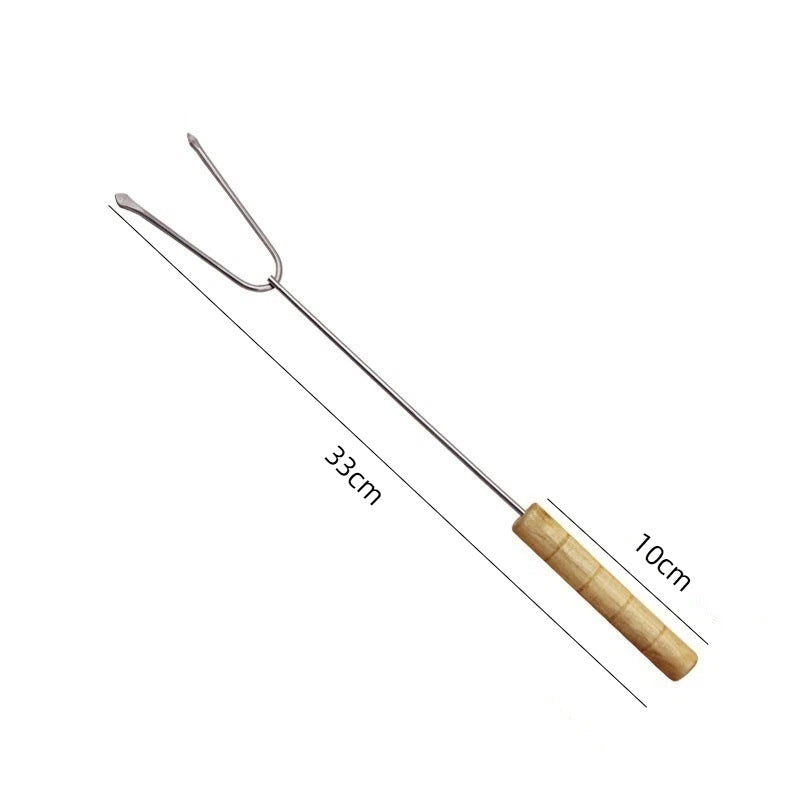 Stainless steel baking needle bbq double-headed fork wooden handle u-shaped barbecue fork chicken wing fork lamb skewer skewer barbecue tool