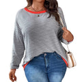 european and american cross-border autumn women's striped t-shirt plus size top casual sweater