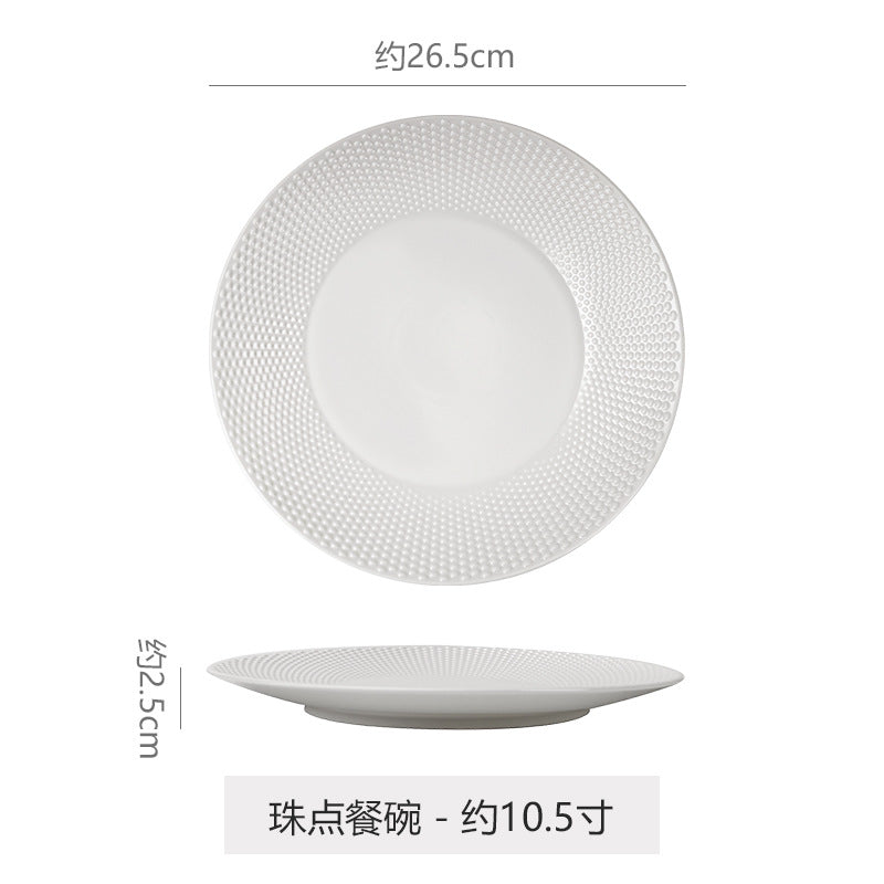 Minimalist pure white polka dot dessert plate - stylish and high-value for restaurants and hotels - western cuisine steak plate