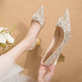 Pointed-toe wedding shoes for women, new 2023 collection: bridal shoes, suitable for everyday wear, bridesmaid shoes, french crystal shoes