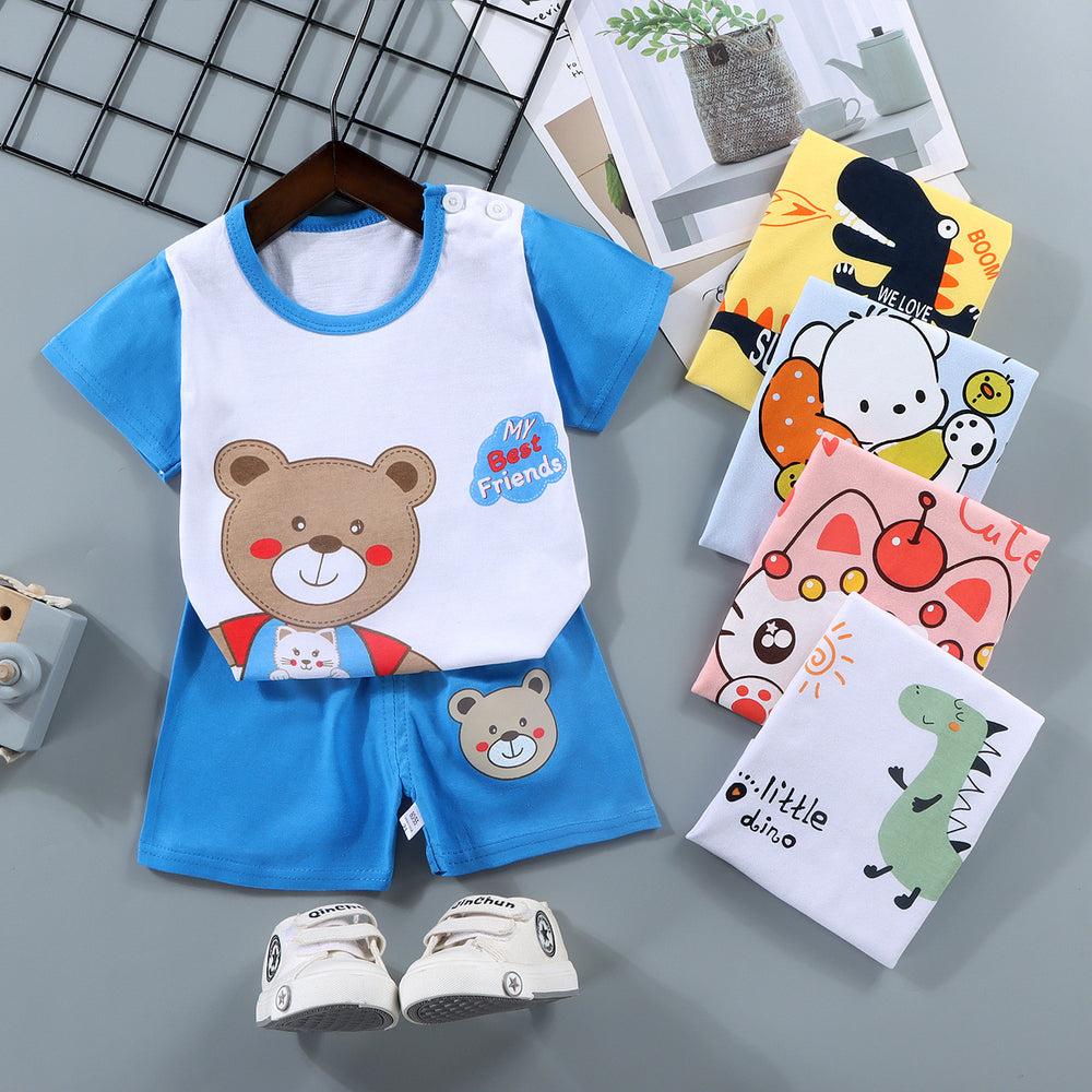 Kids' short-sleeve set: 100% cotton boys' t-shirt & baby summer outfit - girls' shorts, infant clothing, wholesale summer apparel