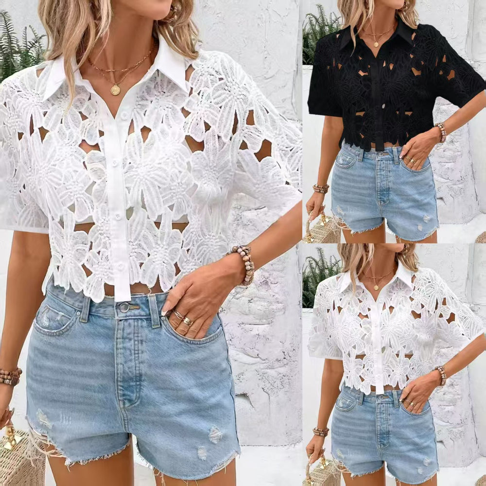 fashion women's lacefashioneasiest for matcheleganceelegantshirttopscasual holiday party cut outshirt