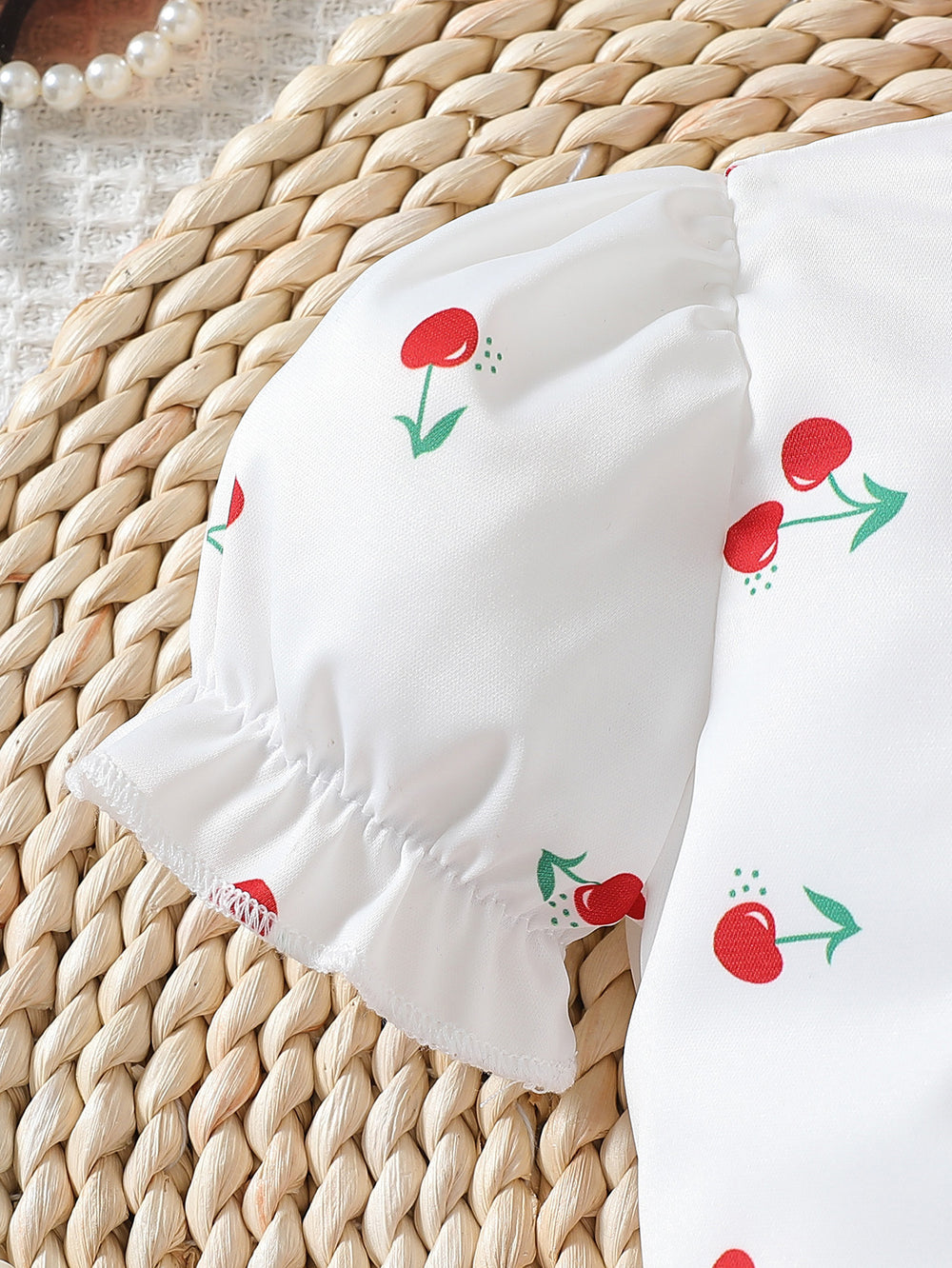 newborn baby cute cherry print top + ruffle trim a-line skirt two-piece set