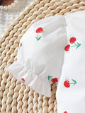 newborn baby cute cherry print top + ruffle trim a-line skirt two-piece set