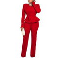 D458 independent station foreign trade suit fall and winter new arrivalfashionolrufflesv necktops pantsfashiontwo-piece set