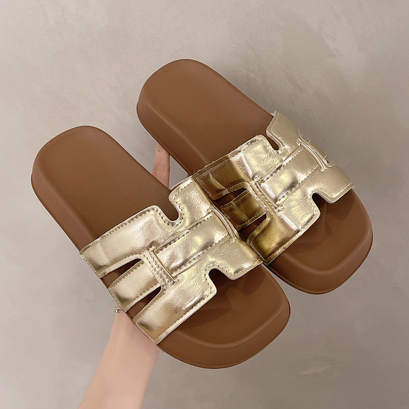Casualthick sole sandals women's new arrival woven frenchfashionelegantcasual one-line beach soft bottom slippers for women