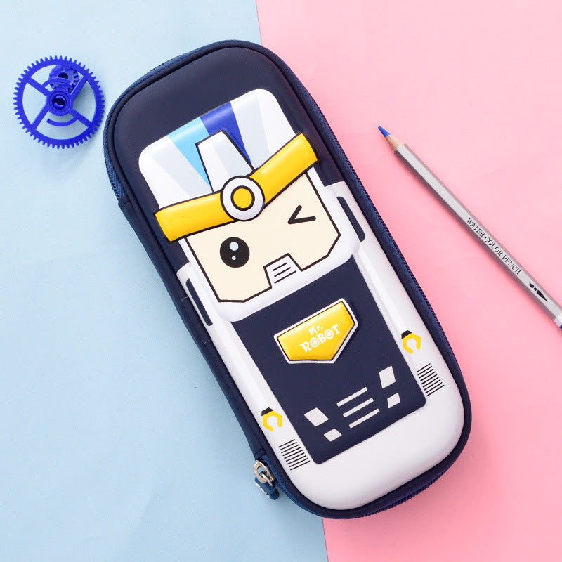 Deli EVA pencil case 3D cartoon robot large capacity pencil case girl stationery case boy girl pencil case