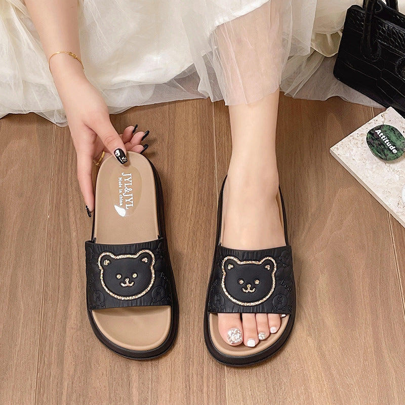Bear thick sole 2025 new arrival slippers women's summer outwear non-slip cute home indoor popularins heightening sandals