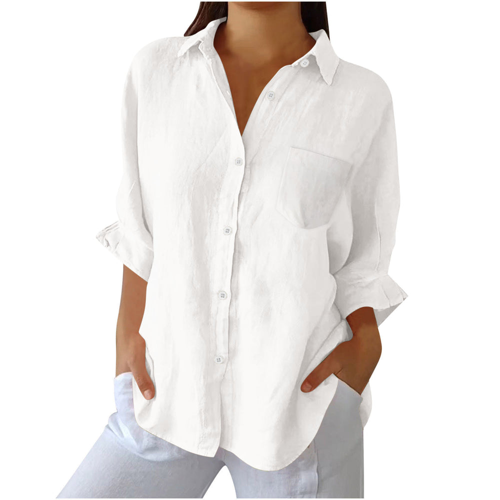 european and american  spring new arrival cotton linen button pocket shirt jacket loungewear casual women's top