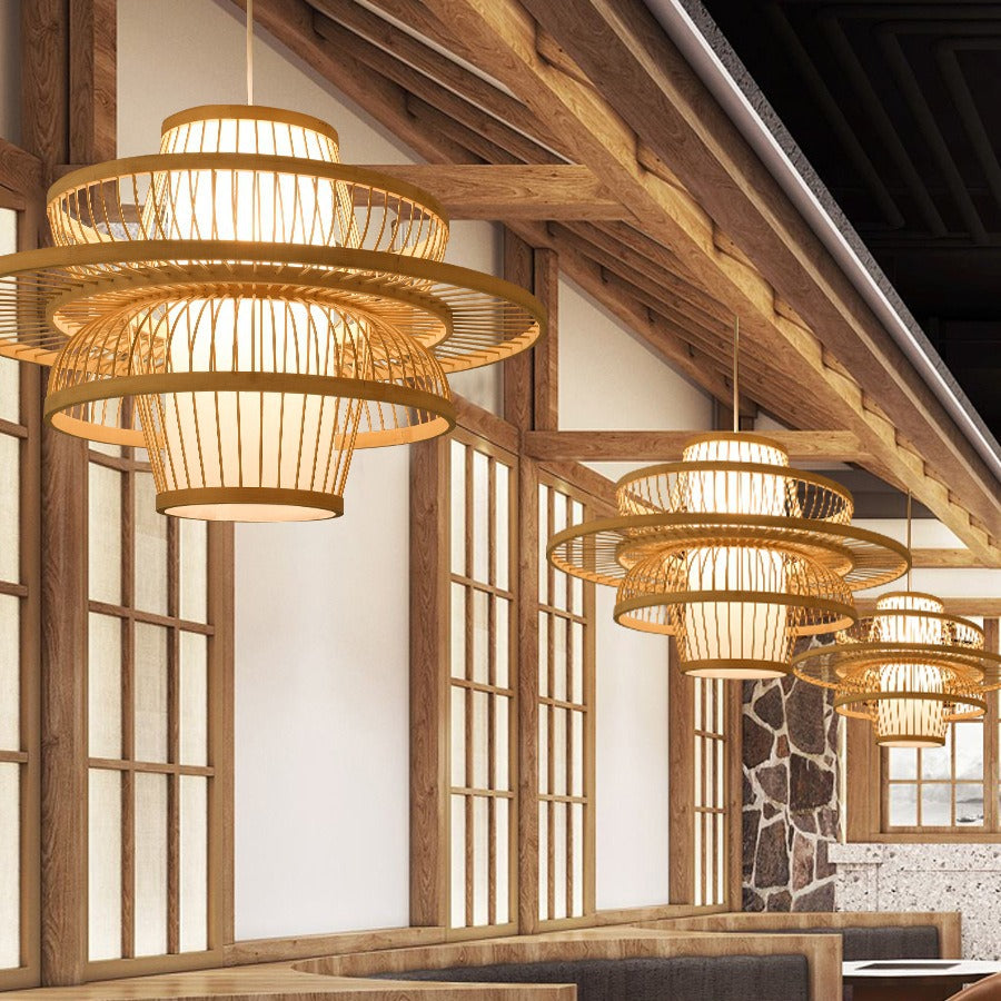 Woven Lantern Chandelier Chinese Hot Pot Restaurant Restaurant Bamboo Art Lighting Store Commercial Homestay Tea Room Japanese Lighting