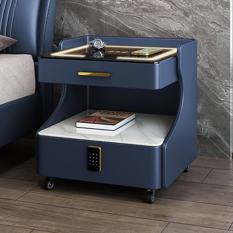 Italian smart bedside table minimalist modern leather bedroom wireless charging popular minimalist storage cabinet high-end rock slab