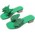 Square toe new arrival sandals and slippers for women with cross bows and metal buckles on thick heels and low export overseas wholesale