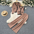 Xiaoxiangfeng age-reducing suit women's retrocontrast colorv neck sleeveless vest + long sleevesknittingoutwear + loose pants
