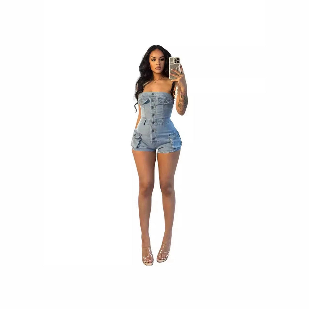 Amazon cross-border  foreign trade trendy sexy european and american denim tube top one-piece shorts hot girl women