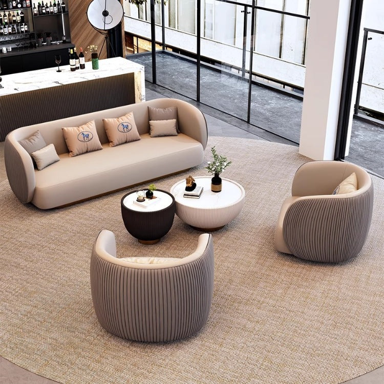 Hotel lobby business reception sofa, nordic light luxury straight double sofa, office break area sofa with coffee table