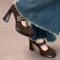 Fashionable retro platform heel mary janes - women's spring/autumn 2026 new collection - single strap, square toe, chunky heel