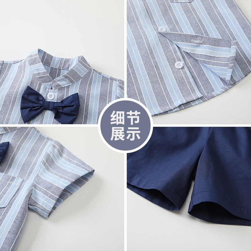 Kids' outfit set:  summer new arrival - british preppy style children's set, short-sleeve shirt, striped boy's baby outfit