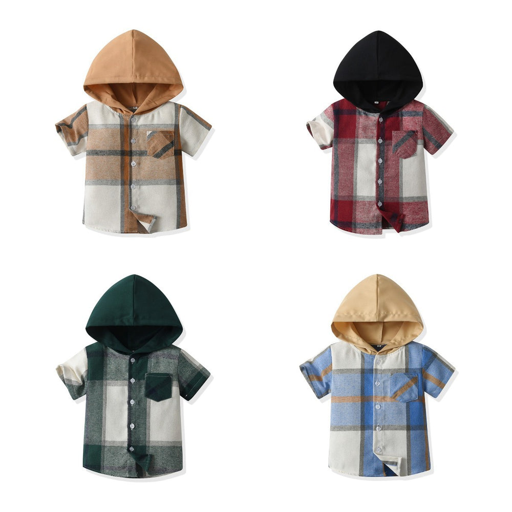 Ready-to-ship boys' shirts, british style, new summer collection, kids' casual short-sleeve plaid shirts, for older boys and teens