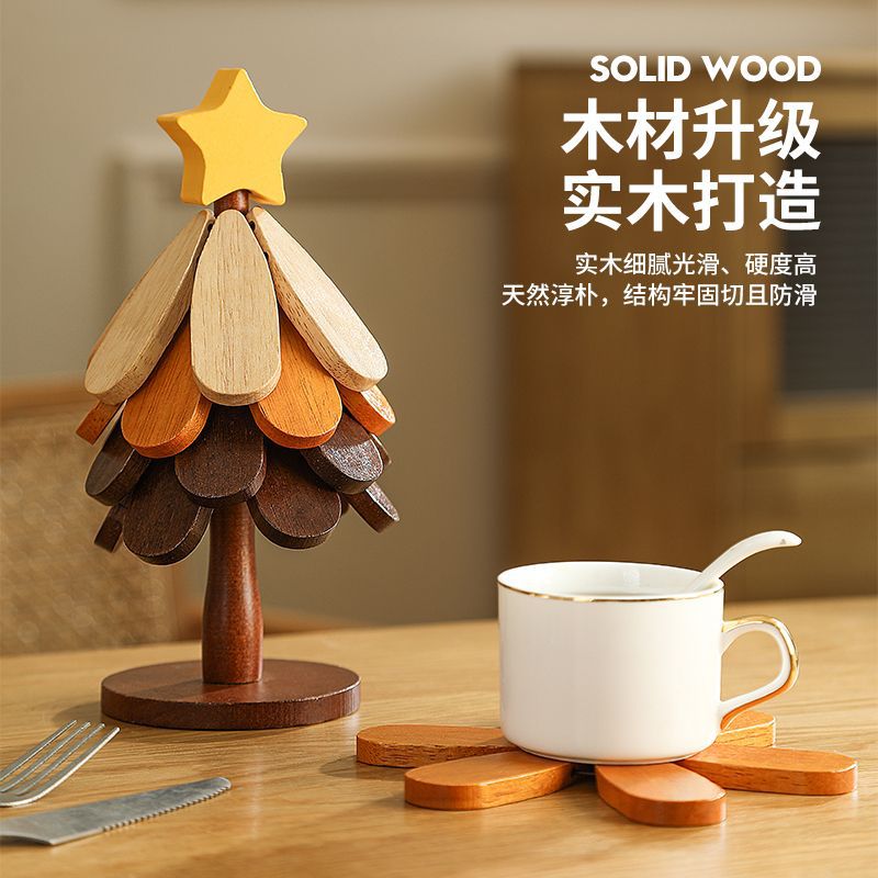 Classy christmas tree insulation mat dining table decoration creative a tree solid wood oven mitts pot holder christmas gift