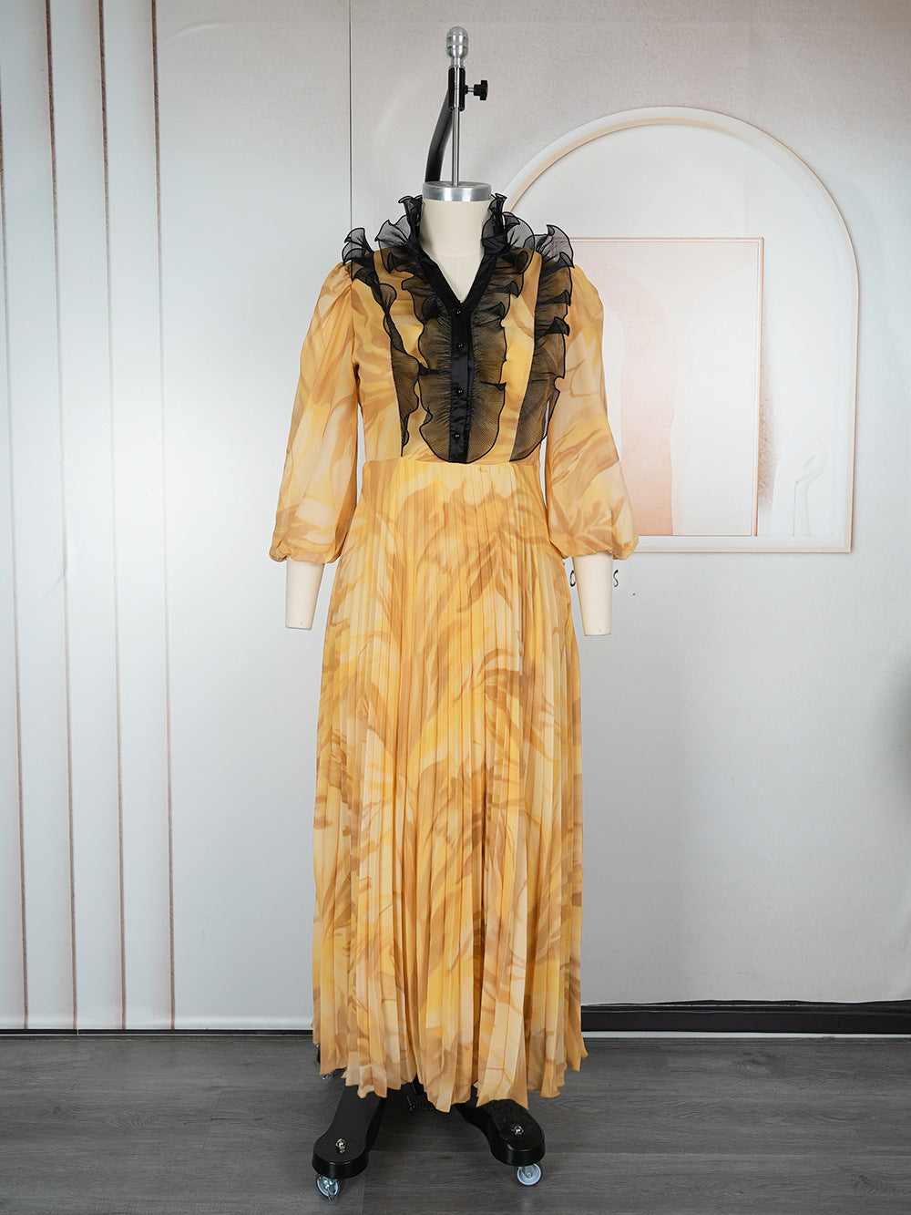 Amazon cross-border fashion: elegant long pleated skirts, plus-size african women's clothing, printed chiffon dresses